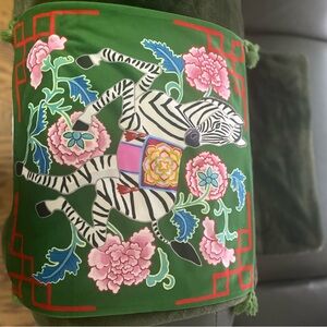 Green Pillow sham with Zebra and Floral Design